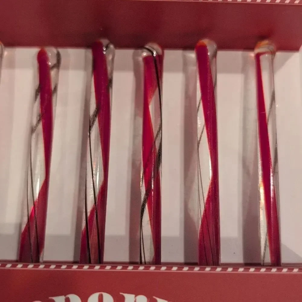 Williams Sonoma Red Swirl Peppermint Glass Stir Sticks Vintage Set Of 6